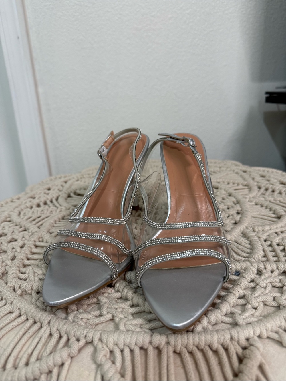 Silver Rhinestone Strappy Women’s Heeled Sandals
